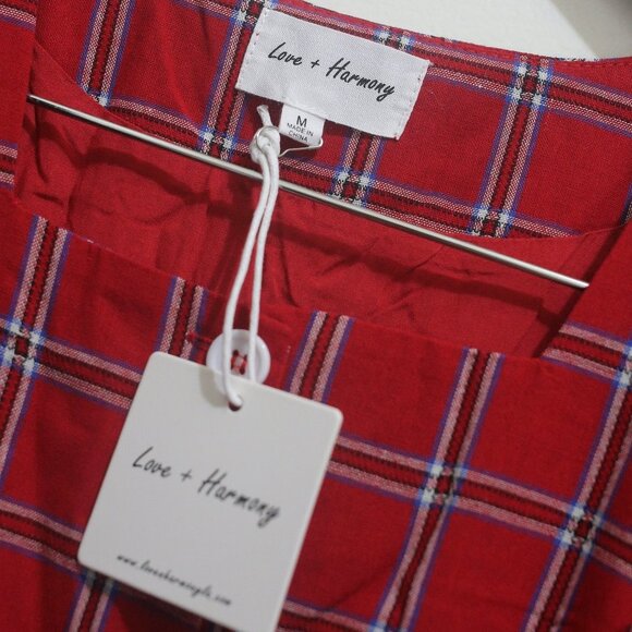 NWT Square Neckline Red Retro Vintage Plaid 100%cotton Mini Dress. - Picture 8 of 9